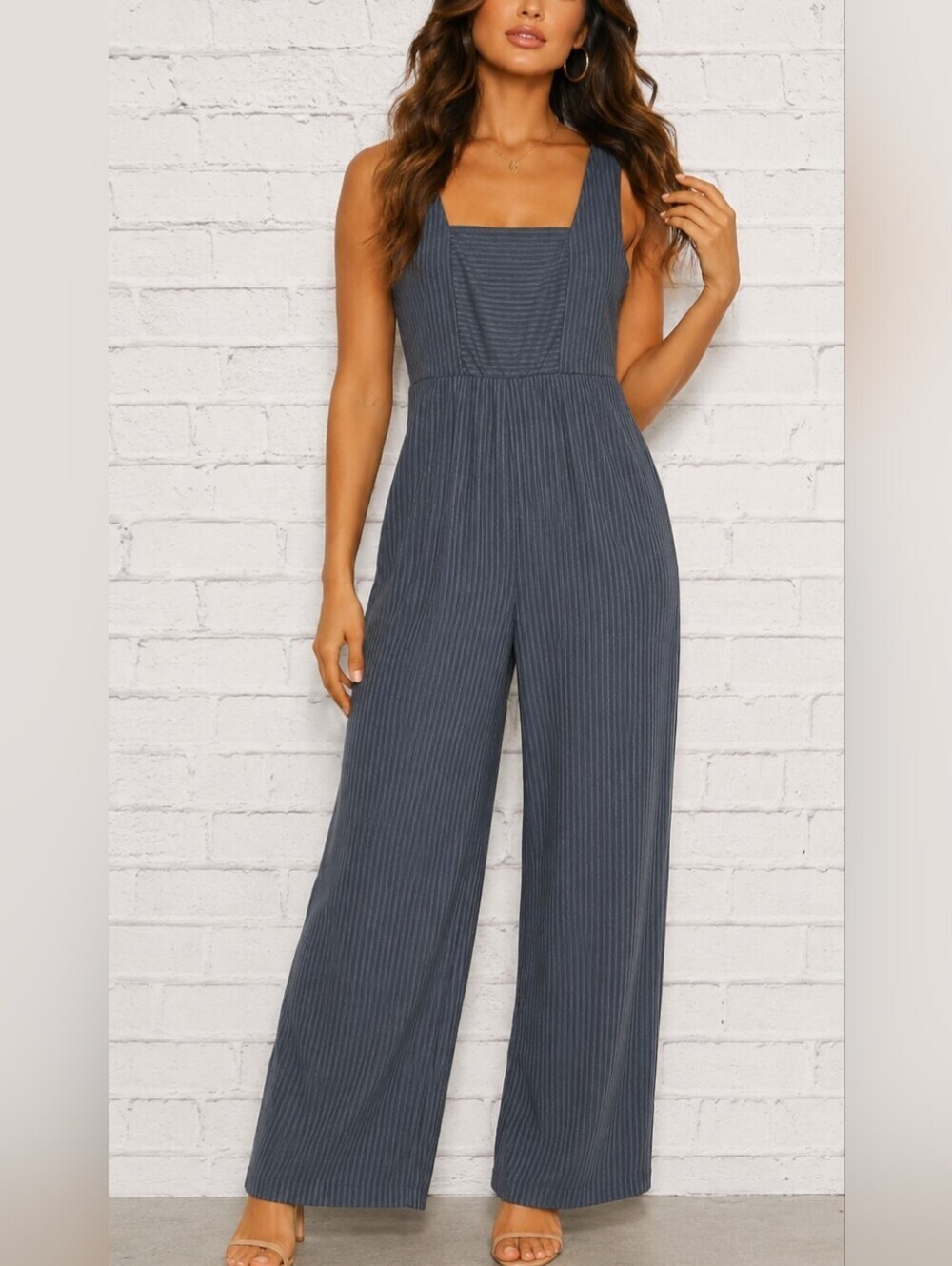 Wild Fable Ribbed Wide Leg Jumpsuit Blue Sleeveless Casual Size Large